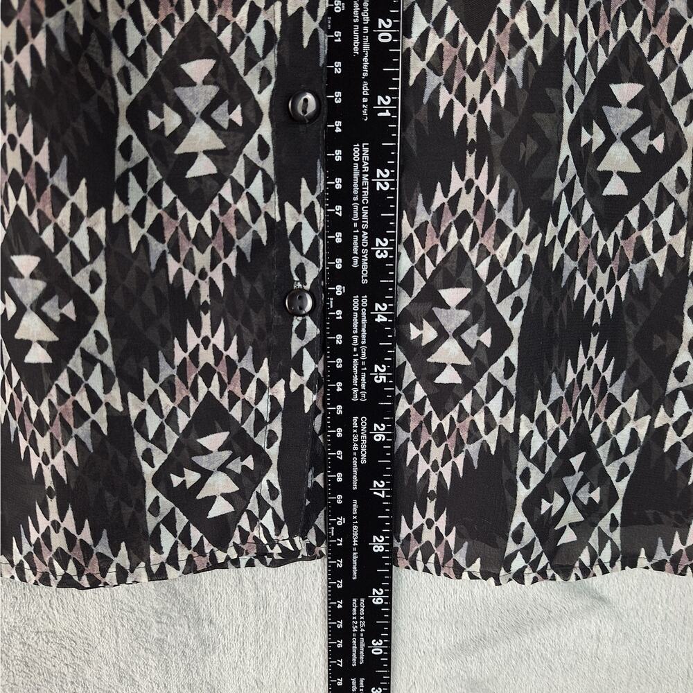 Womens Top 1X Black Western Tribal Aztec Southwestern Sheer Whimsygoth Button Up - Picture 5 of 7